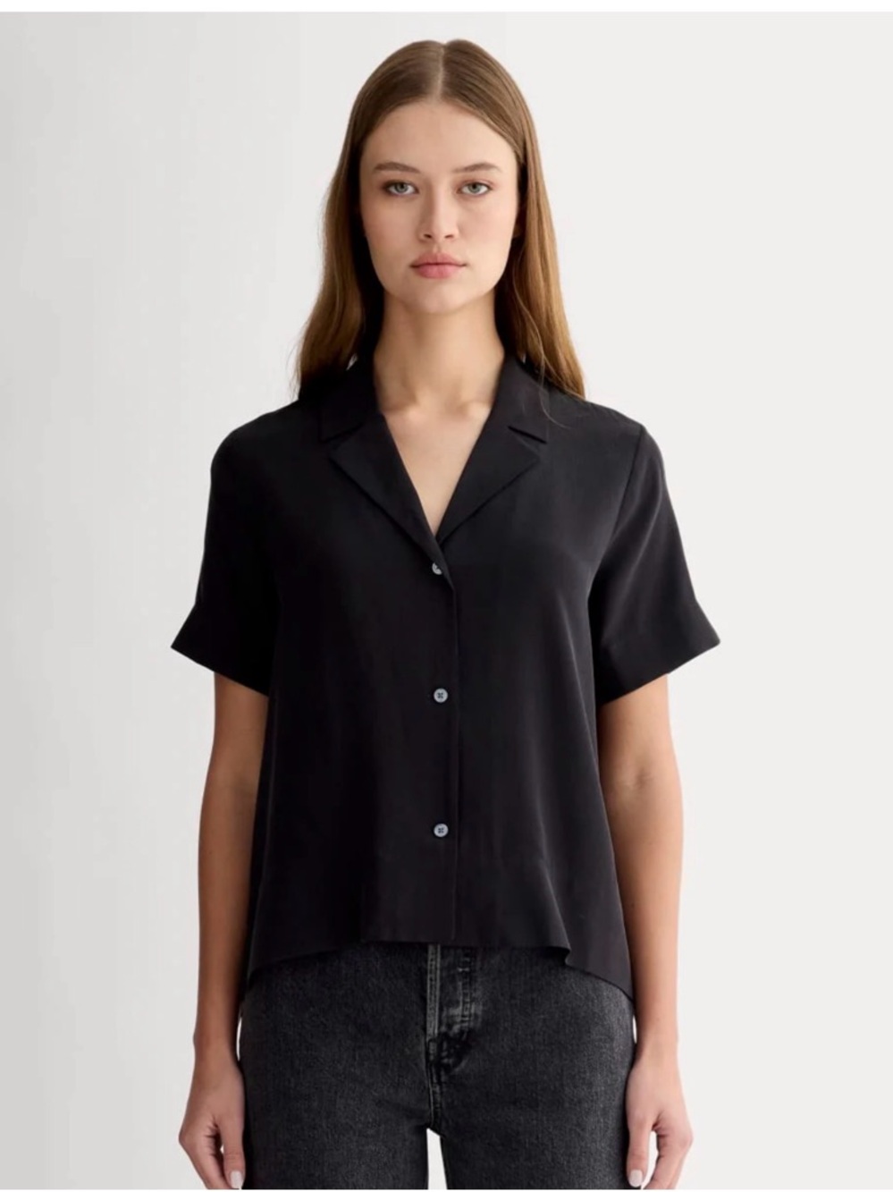 Everlane Clean Silk Notch Shirt in Black - Size 6